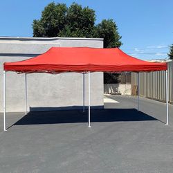 (Brand New) $185 Heavy-Duty 10x20 FT Outdoor Ez Pop Up Canopy Party Tent Instant Shades w/ Carry Bag (Black, Red)
