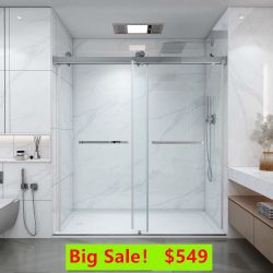 60 in. W x 76 in. H Double Sliding Semi-Frameless Shower Door with Smooth Sliding and 3/8 in. Glass