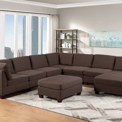 Brand New Brown Modular Sectional Sofa w Ottoman 