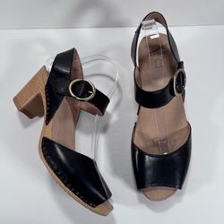Dansko Black Leather Tamra Peep Toe Clog Sandals Women Size 12