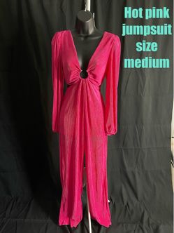 Hot Pink Pleated Jumpsuit Size Medium