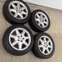 4 - 205/55r16 5x112 5x4.41 Stock Mercedes C280 Vw Passat Jetta Golf Audi Wheels Rims Good  80% Treads Tires !!