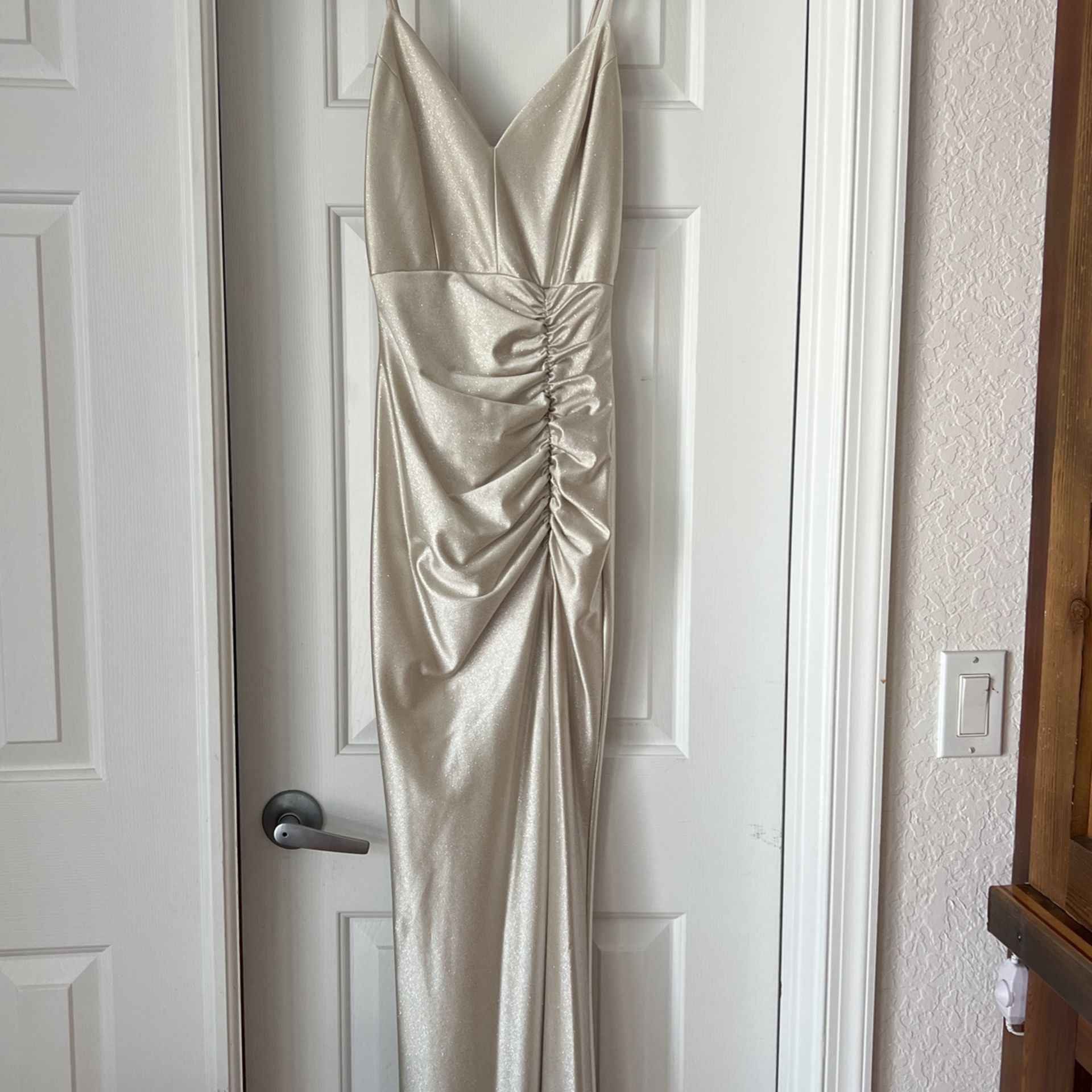 Cream Glitter Prom Dress