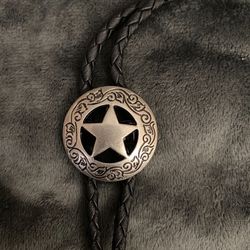 Sheriff Star Silver Bolo Toe - Handmade!  Black Leather Cord - Brand New!