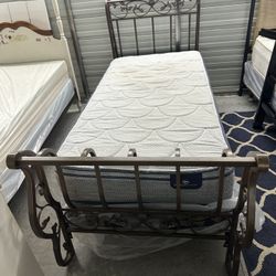 Bronze Twin Bed Frame W/ 12” Serta Pillowtop Mattress Set