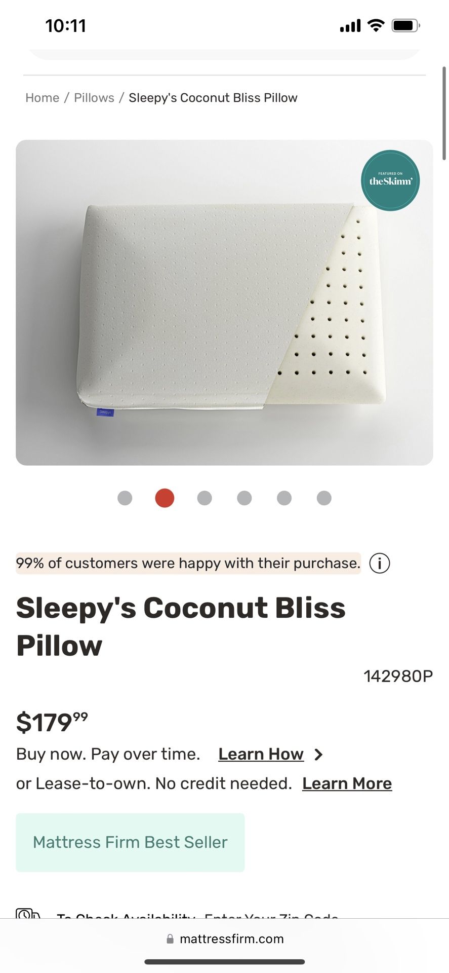 Sleepy's Coconut Bliss Pillow