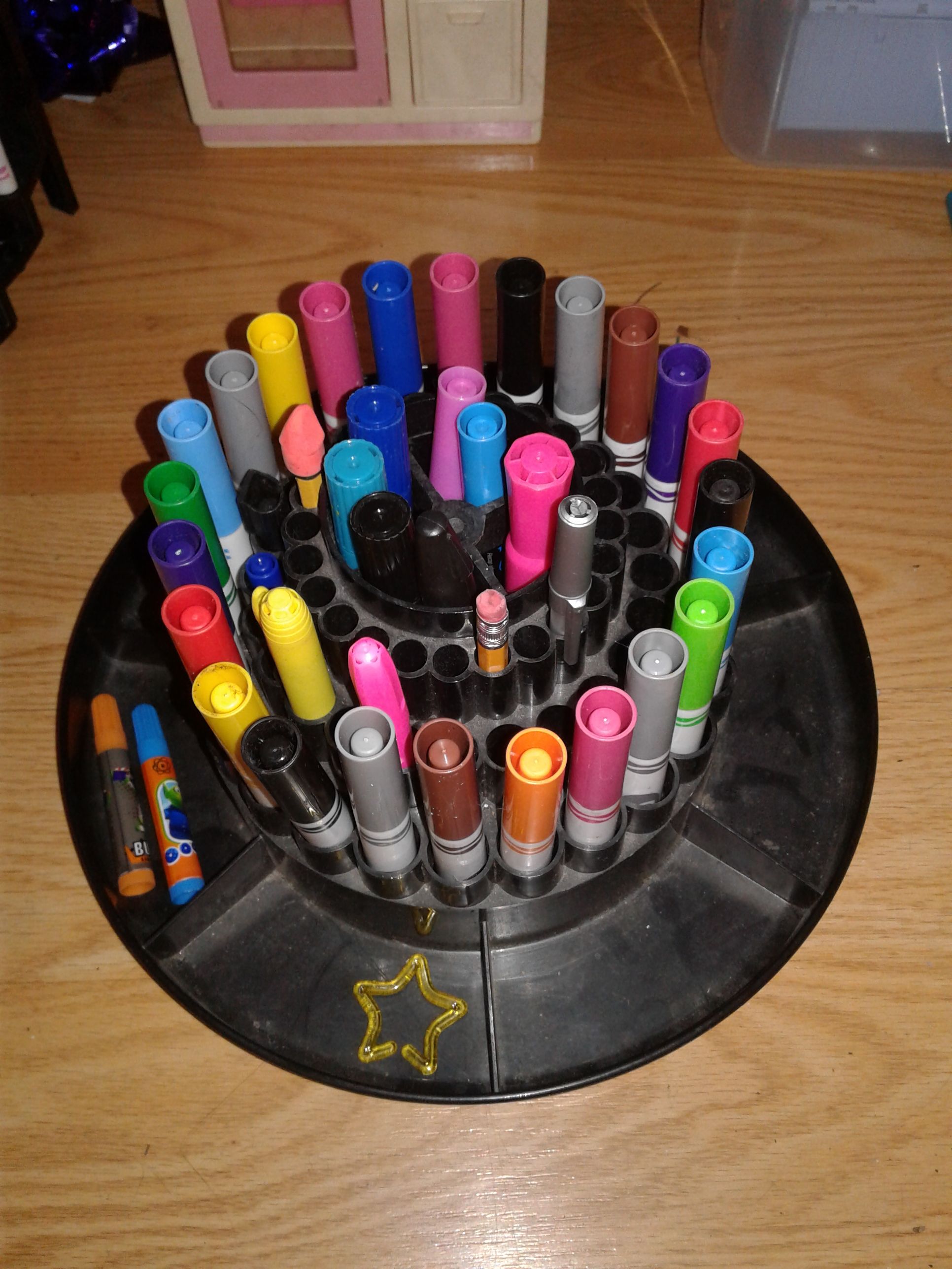 Large Crayola marker and crayon caddy rotating