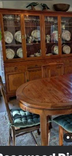 Asian Art Vintage Rosewood China Cabinet 2-PCs.