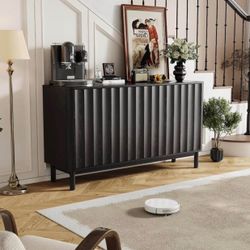 Fluted Cabinet with Storage, Small Buffet Cabinet Sideboard with Door, Kitchen Buffet Storage Accent Cabinets with Adjustable Shelves for Living Room,