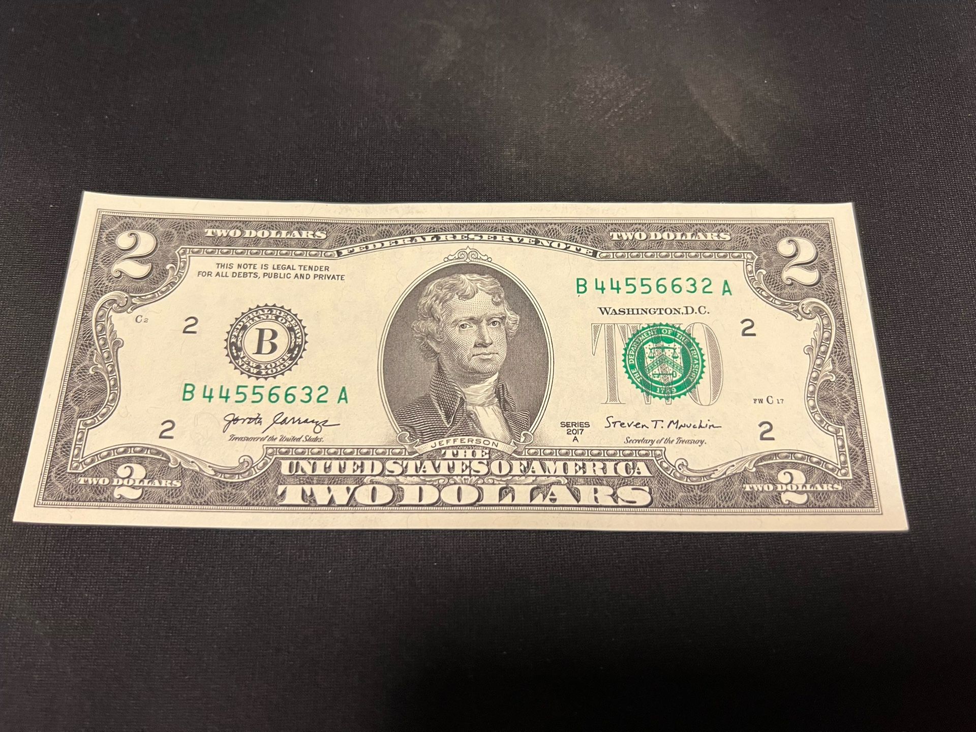 $2 bill USD Thomas Jefferson 2017 Series Uncirculated