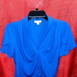 Calvin Klein Blue Flutter Sleeve Blouse.
