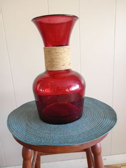 Red Glass Vase with Twine Wrap