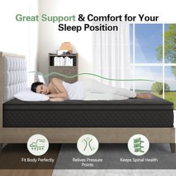 Queen Mattress, 12 Inch Hybrid Mattresses Black