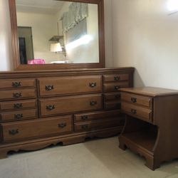 Dresser & Side Table, Vintage With Mirror