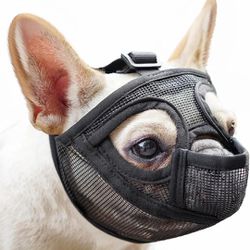 Mayerzon Short Snout Dog Muzzle, French Bulldog Muzzle with Tongue Out Design to Prevent Eating Biting Licking, Mesh Dog Muzzle for Shih Tzu Pug Engli