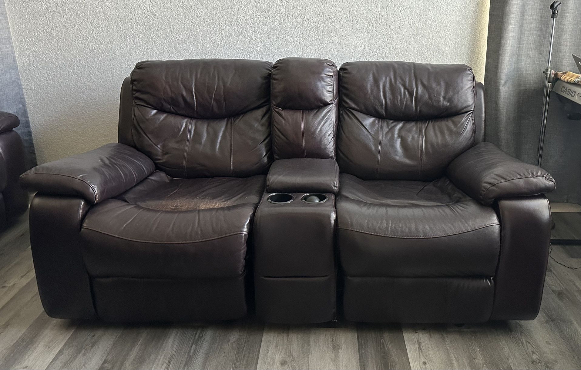 Brown Leather Sofa and Loveseat Set