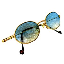 VERY RARE Authentic Gucci Coogi Brand Name Gold Metal Frame Blue Tint Sunglasses 80’s / 90’s COLLABORATION Paolo runway COLLECTIBLE New Vintage unise