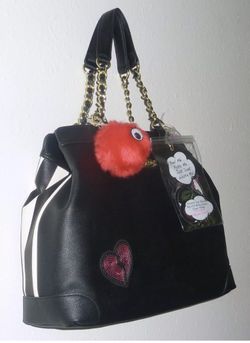 Betsey Johnson Pom Pom pet patches shoulder bag NEW