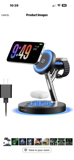 3 in 1 MagSafe Wireless Charger Stand for iPhone Apple Watch AirPods Adjustable Blue Ambient Light,15W Magnetic Charging Station for iPhone 17 16 15 1