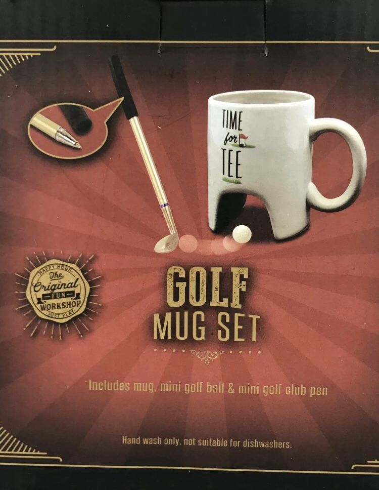 The Original Fun Workshop Mug Set Golf Time For Tea Golf Club Pen Desktop NEW