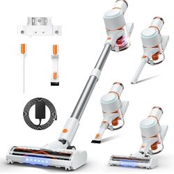 Cordless Vacuum Cleaner, Stick Vac with LED Touch Screen, 45KPA Powerful Suction, Up to 60 Mins Runtime, 7-Stage HEPA Filter, V-shaped Anti-Tangle Bru