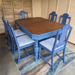 Refinished Dining Table With 6 Chairs And Leaf 