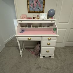 White Roll Top Vintage Desk