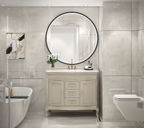 32” LED Round Mirror, Black