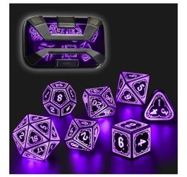 LED DND Dice Set Rechargeable 7pcs Polyhedral RPG Dice Purple