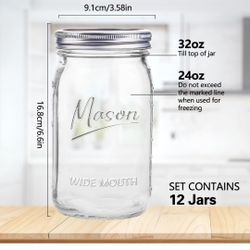 Mason Jars 32oz 12 Pack Quart