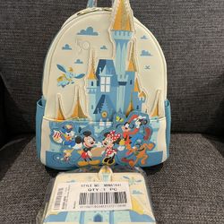 Disney 50th Mickey And Friends Castle Loungefly Backpack And Wallet - NWT