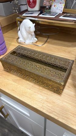 Gold Ornate Tissue Box Cover Antique
