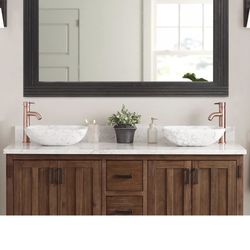 YOSHOOT Hand-Made Wooden Spliced Wall Mirror for Bathroom, Rustic Farmhouse