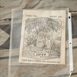 John Baer's Sons 1947 Agricultural Almanac Lancaster PA 122nd Vol Collectible