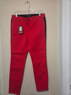 Armani Exchange Red Pants with Black Side Stripe