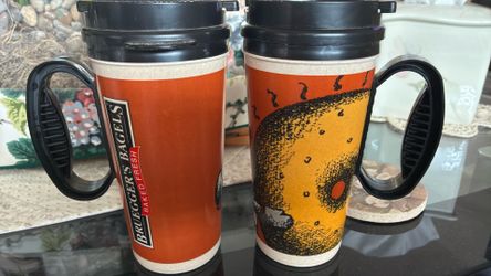 2 BRUEGGER’S  BAGELS, Coffee Travel  Mugs W/lids