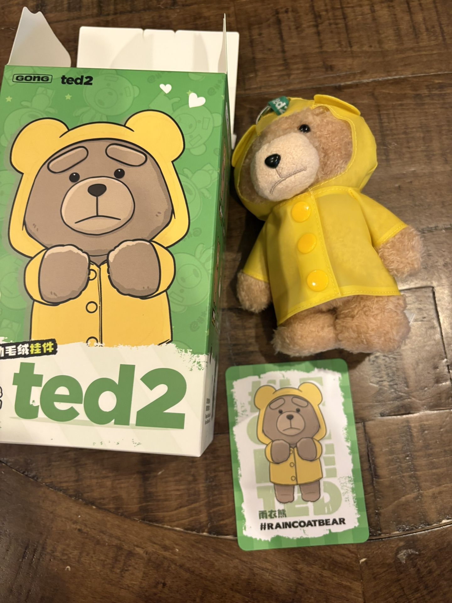 Pop Mart Ted2 Teddy Bear Action Series raincoat bear Plush Pendant.