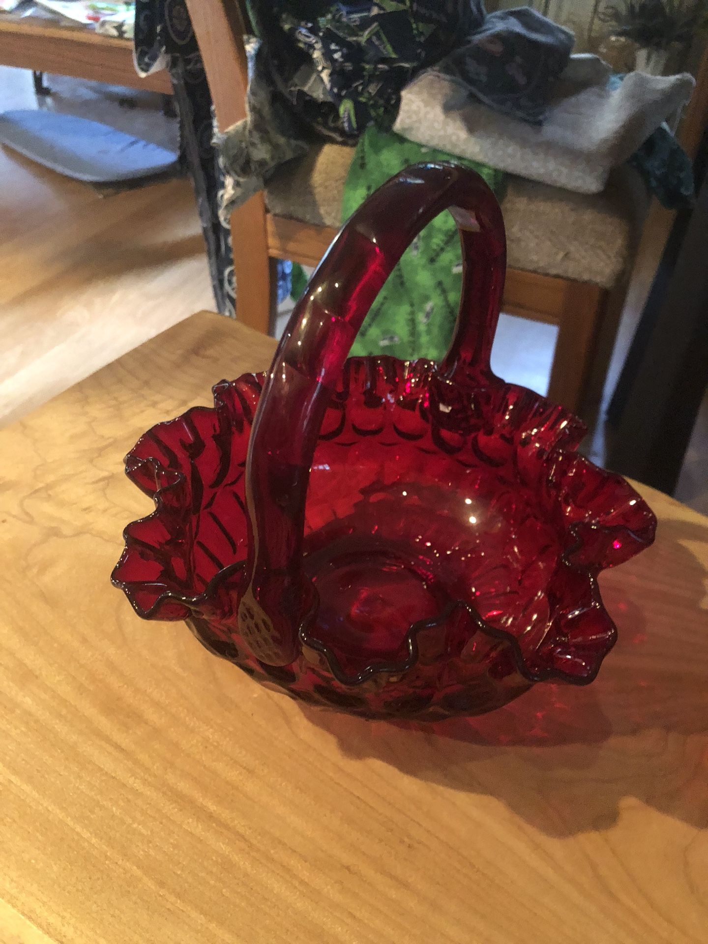 Vintage Fenton Thumbprint Red Basket
