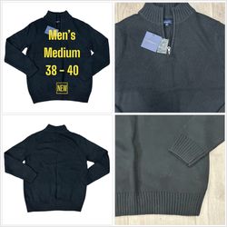Men’s Croft & Barrow Medium Quarter 1/4 Zip Sweater Black Long Sleeve Cotton NWT