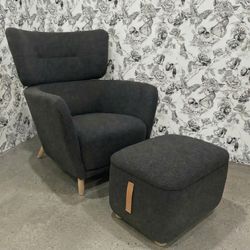 Brand New Staged Furniture-Wing Chair with Ottoman – Black