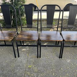 Dining Chairs Set of 4, Wooden Room Chairs with Metal Frame and Backrest for Kitchen Living Room, Rustic Brown and Black
