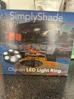 Simply shade umbrella clip on LED Light Ring, powered by 3 AA batteries, new no holds