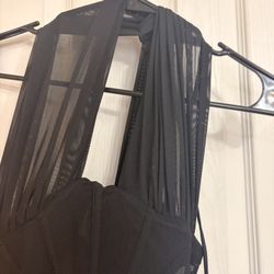 Black mesh ruched bodycon dress with tie back detail. Size: S #bodycon #clubwear