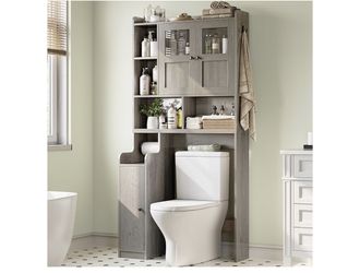 Itaar Over The Toilet Storage Cabinet, Over Toilet Bathroom Organizer with Glass Doors & Toilet Pape