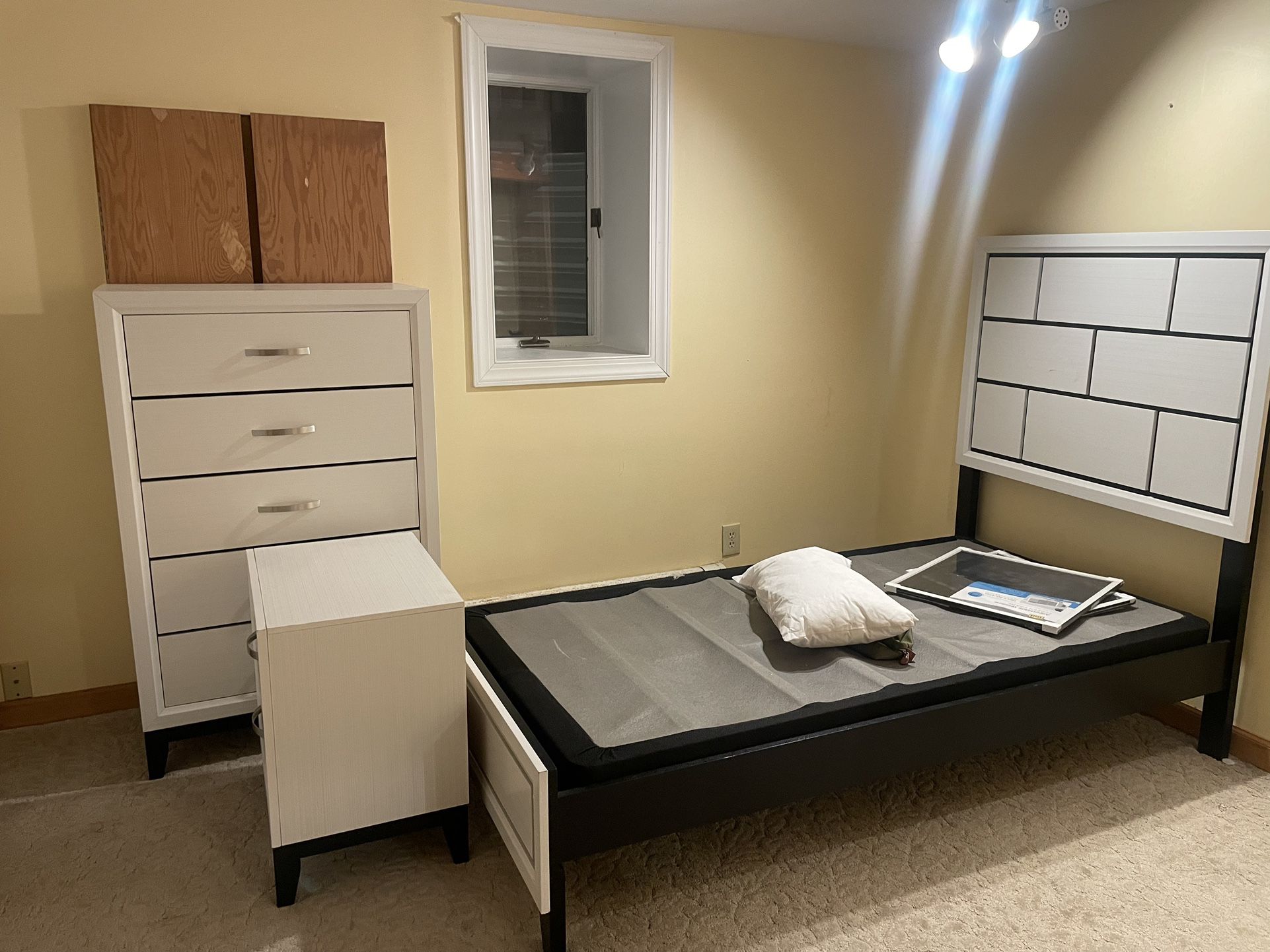 Nightstand & Twin Bed Frame + Box Spring