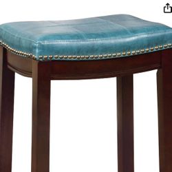 Set of Wooden Bar Stools with Faux Leather Upholstery - $100
