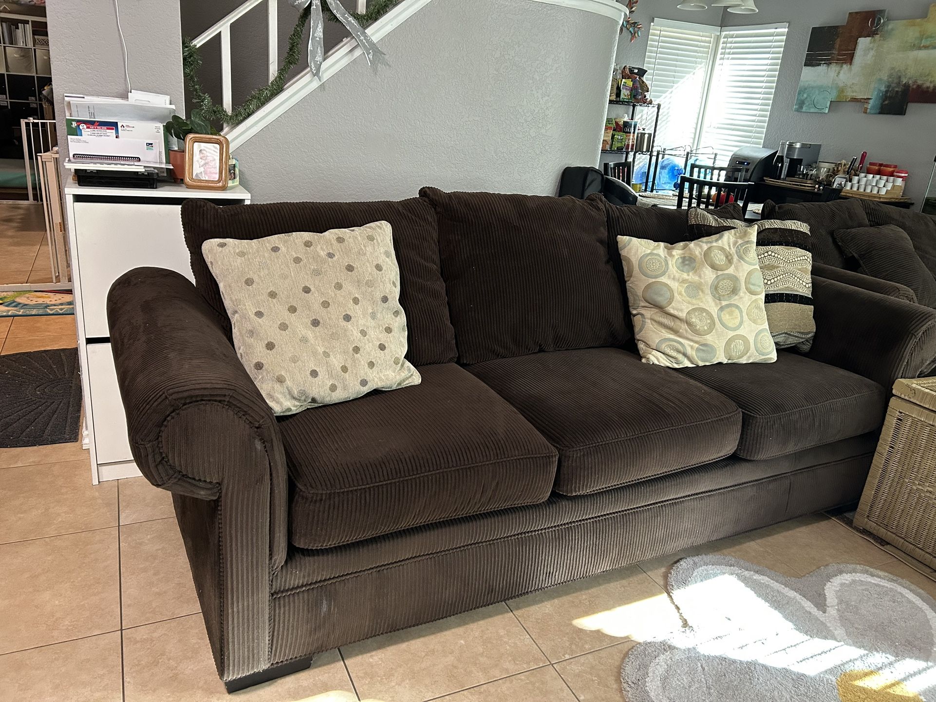 Dark Brown Corduroy Couch & Loveseat Set