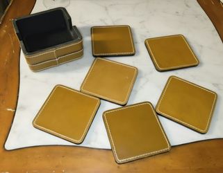 Premium Leather Coaster Set with Matching Holder – Set of 6