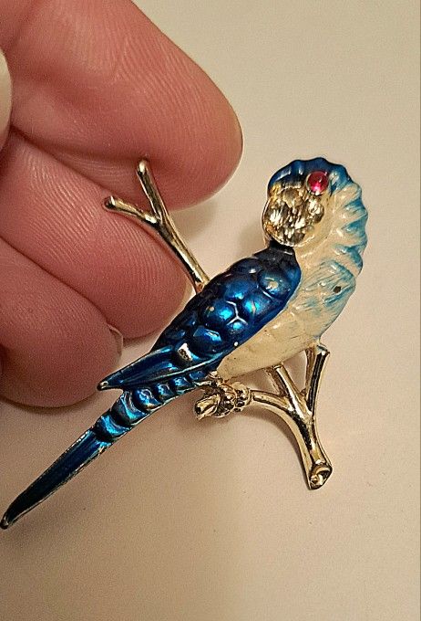 Vintage Rhinestone Parrot Macaw Enamel Brooch