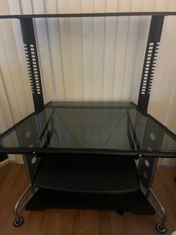 Black Glass Computer Desk with Keyboard Tray